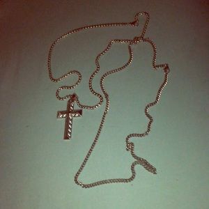 Stainless steal chain with cross, sterling silver
